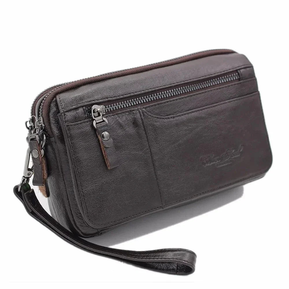 Grand portefeuille homme en cuir, 23 cm, poche monnaie zippée