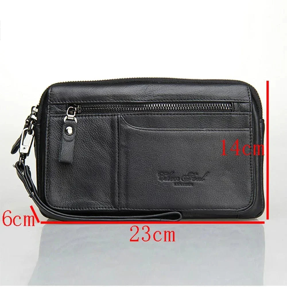 Grand portefeuille homme en cuir, 23 cm, poche monnaie zippée