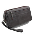 Grand portefeuille homme en cuir, 23 cm, poche monnaie zippée, café