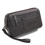 Grand portefeuille homme en cuir, 23 cm, poche monnaie zippée, café
