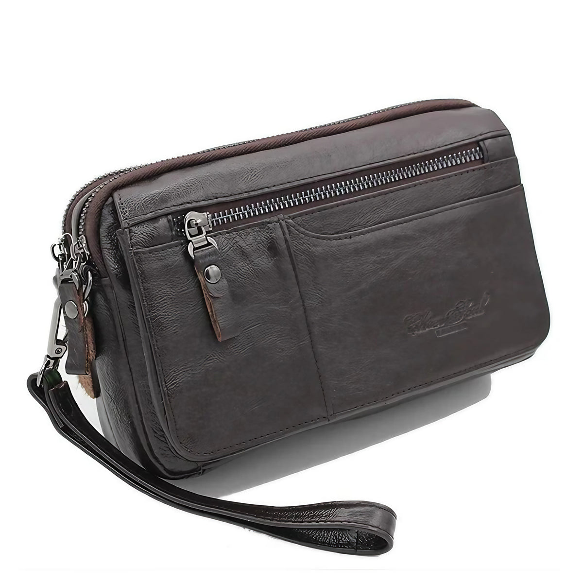 Grand portefeuille homme en cuir, 23 cm, poche monnaie zippée, café