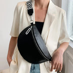 Grand sac banane femme en similicuir noir, sangle amovible