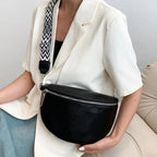 Grand sac banane femme en similicuir noir, sangle amovible, noir