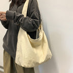 Grand sac bandoulière femme en toile, bandoulière réglable, blanc