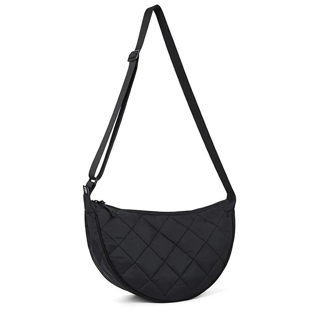 Grand sac besace femme en nylon matelassé, bandoulière réglable, noir