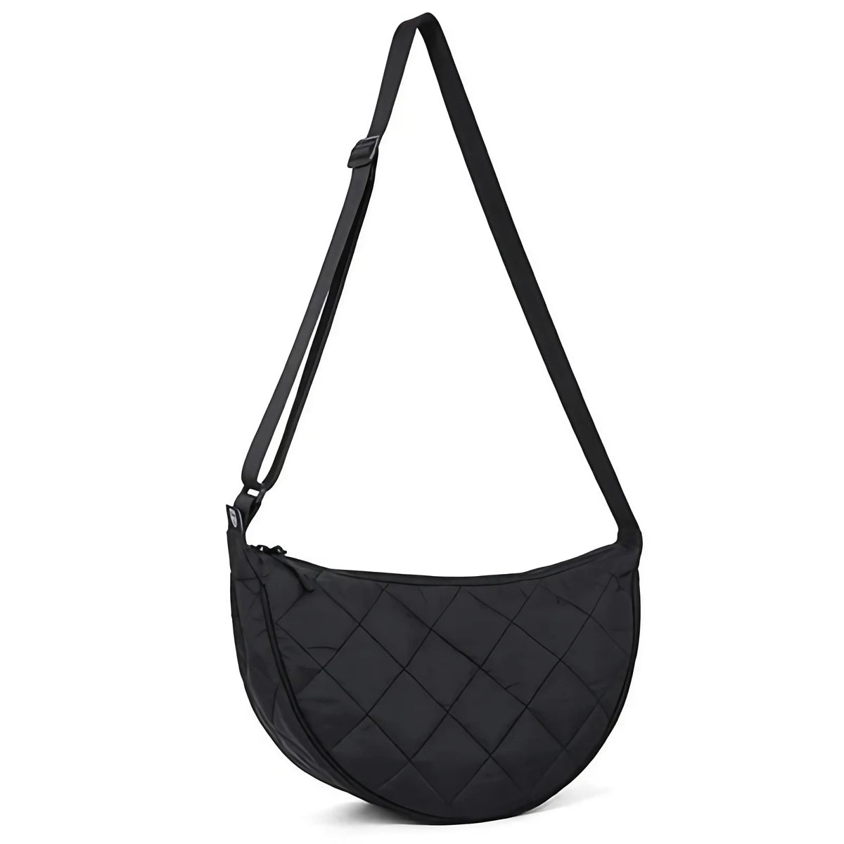 Grand sac besace femme en nylon matelassé, bandoulière réglable, noir