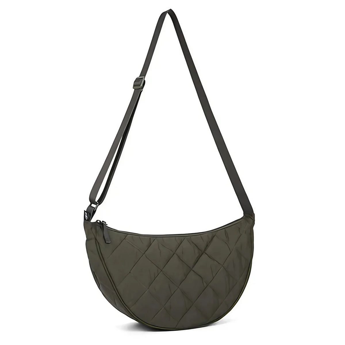 Grand sac besace femme en nylon matelassé, bandoulière réglable, vert