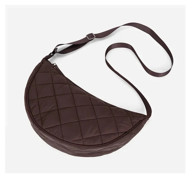 Grand sac besace femme en nylon matelassé, bandoulière réglable