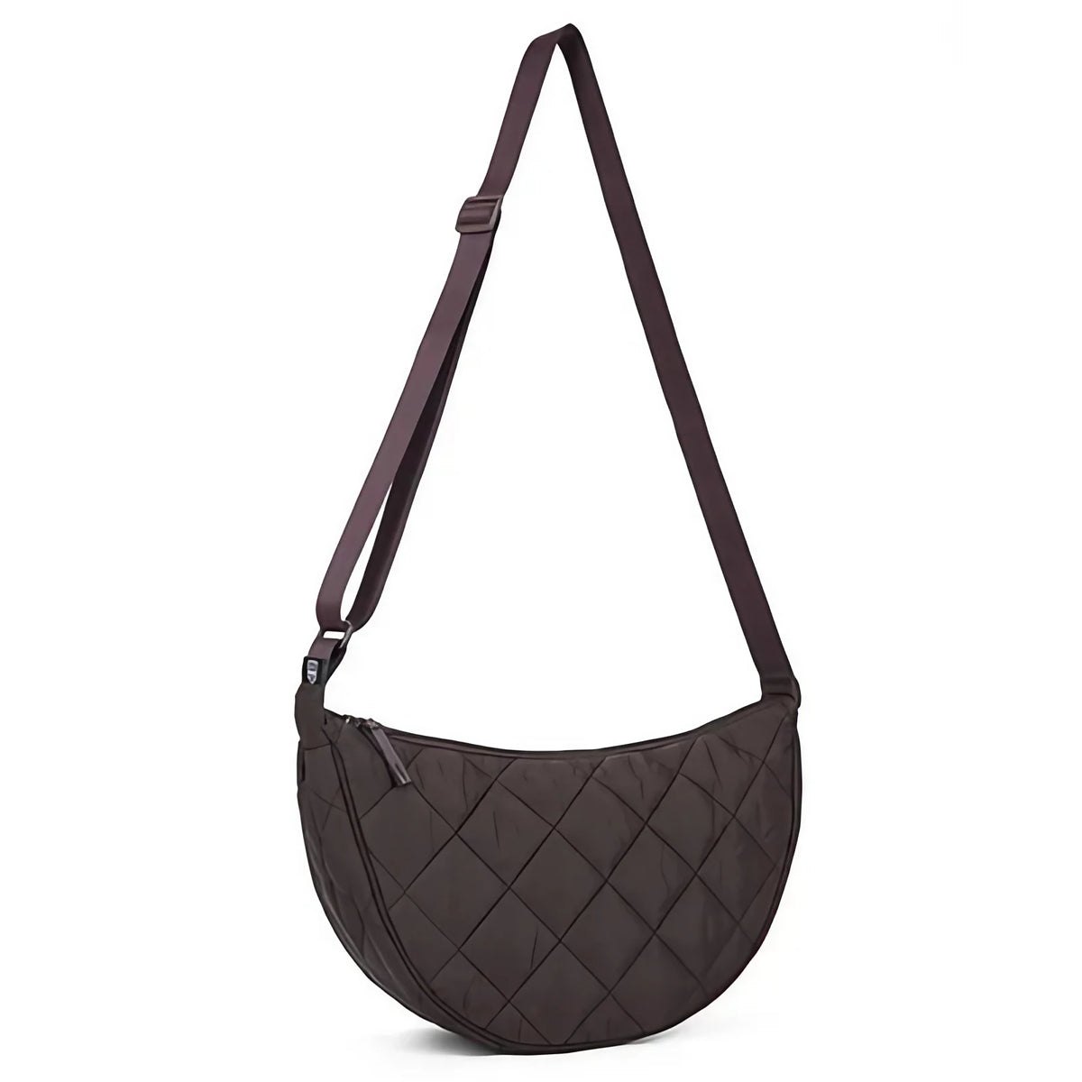 Grand sac besace femme en nylon matelassé, bandoulière réglable, marron