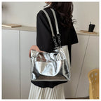 Sac cabas argenté femme effet miroir, anses à maillons