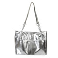 Sac cabas argenté femme effet miroir, anses à maillons, argenté