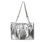 Sac cabas argenté femme effet miroir, anses à maillons, argenté