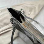 Sac cabas argenté femme effet miroir, anses à maillons