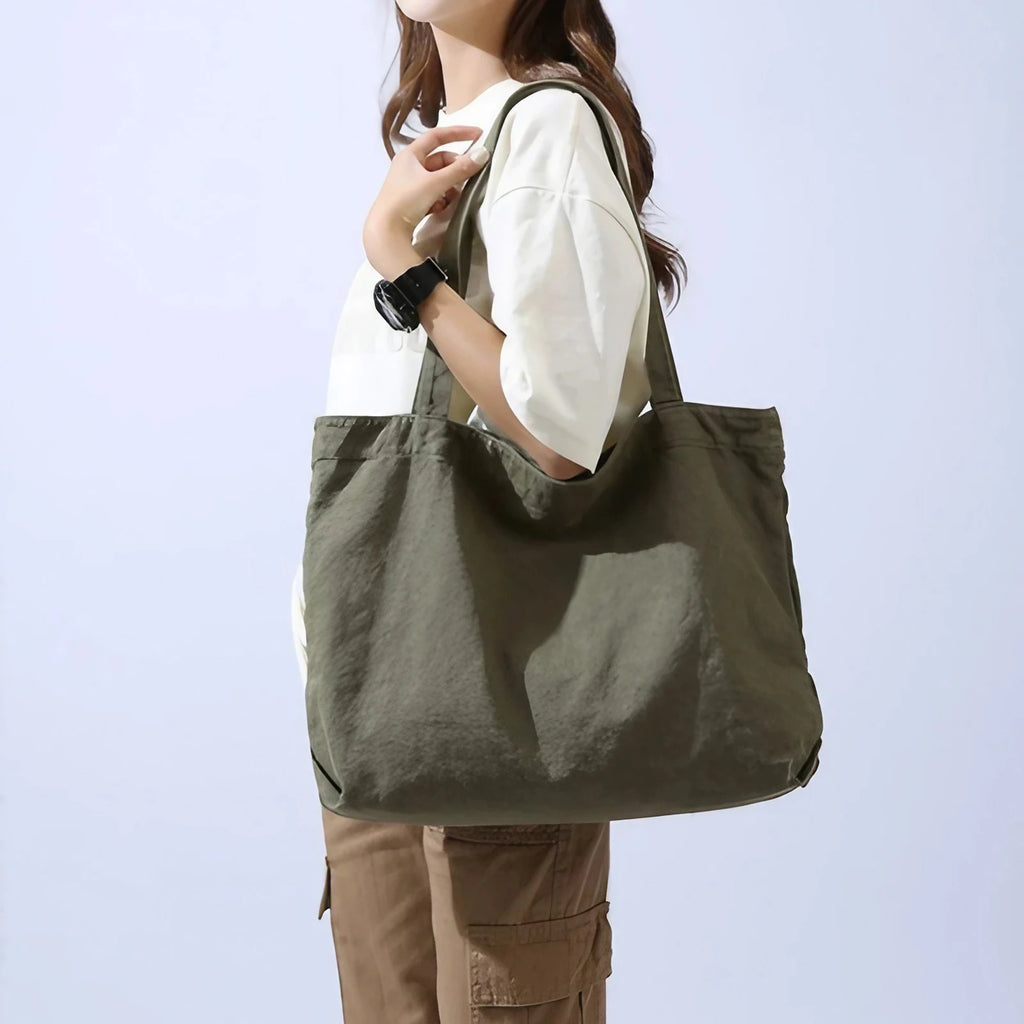 Grand sac cabas femme en coton, 47 x 33 cm, poche zippée