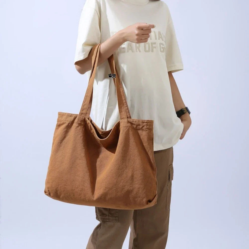 Grand sac cabas femme en coton, 47 x 33 cm, poche zippée