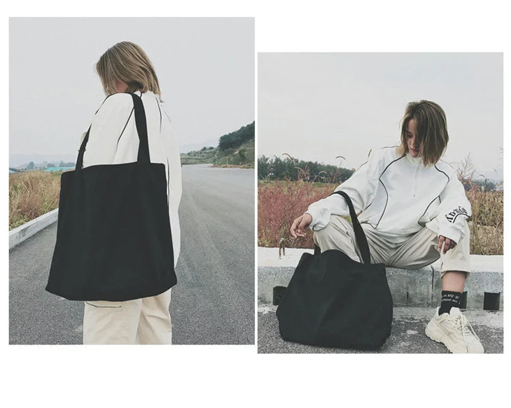 Grand sac cabas femme en coton, 47 x 33 cm, poche zippée