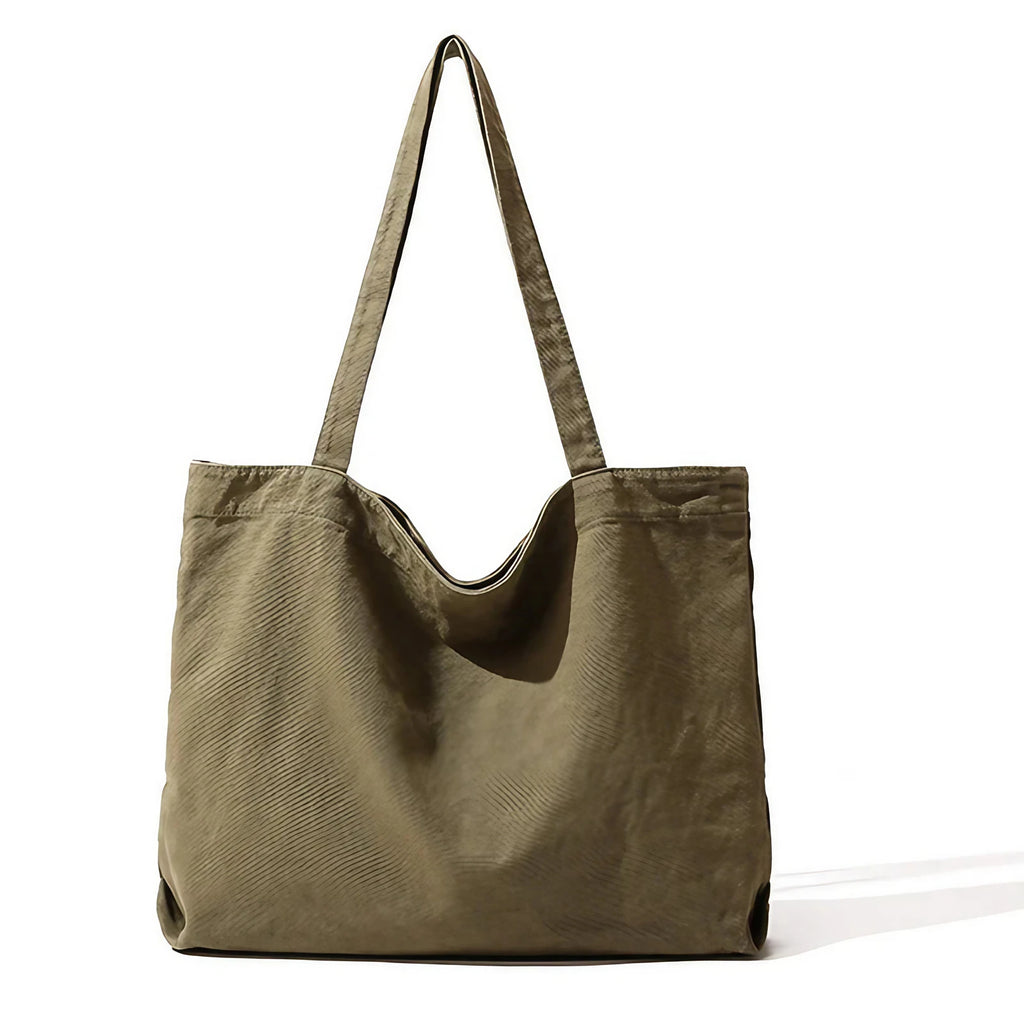 Grand sac cabas femme en coton, 47 x 33 cm, poche zippée, vert