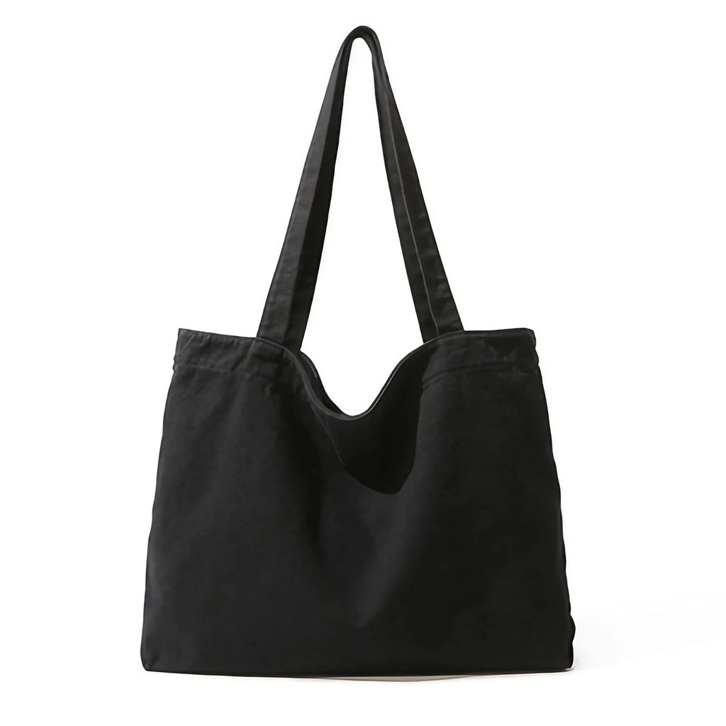 Grand sac cabas femme en coton, 47 x 33 cm, poche zippée, noir
