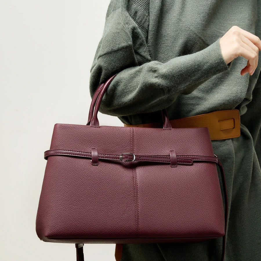 Sac cabas structuré femme, détail ceinture, quatre coloris