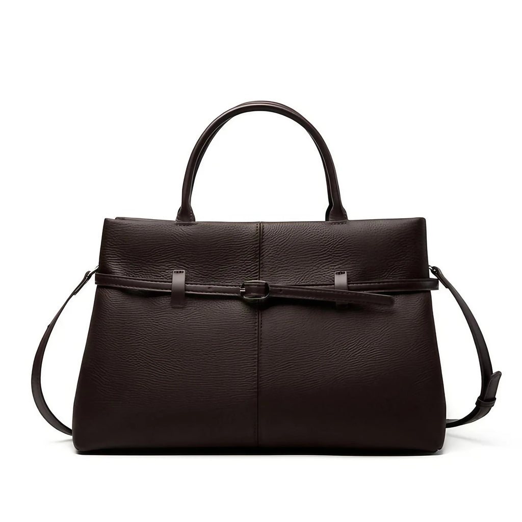 Sac cabas structuré femme, détail ceinture, quatre coloris, café