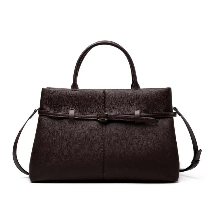 Sac cabas structuré femme, détail ceinture, quatre coloris, café