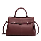 Sac cabas structuré femme, détail ceinture, quatre coloris, rouge foncé
