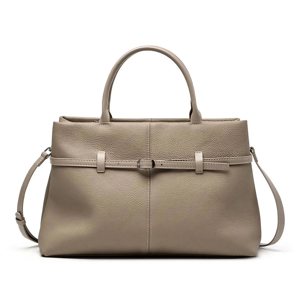 Sac cabas structuré femme, détail ceinture, quatre coloris, beige