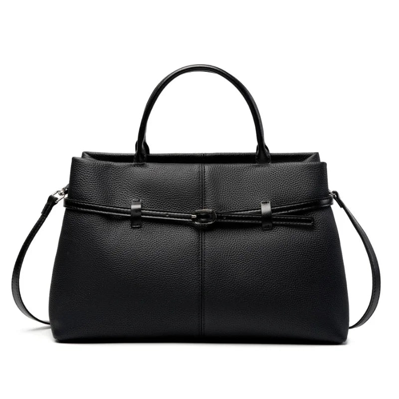 Sac cabas structuré femme, détail ceinture, quatre coloris, noir