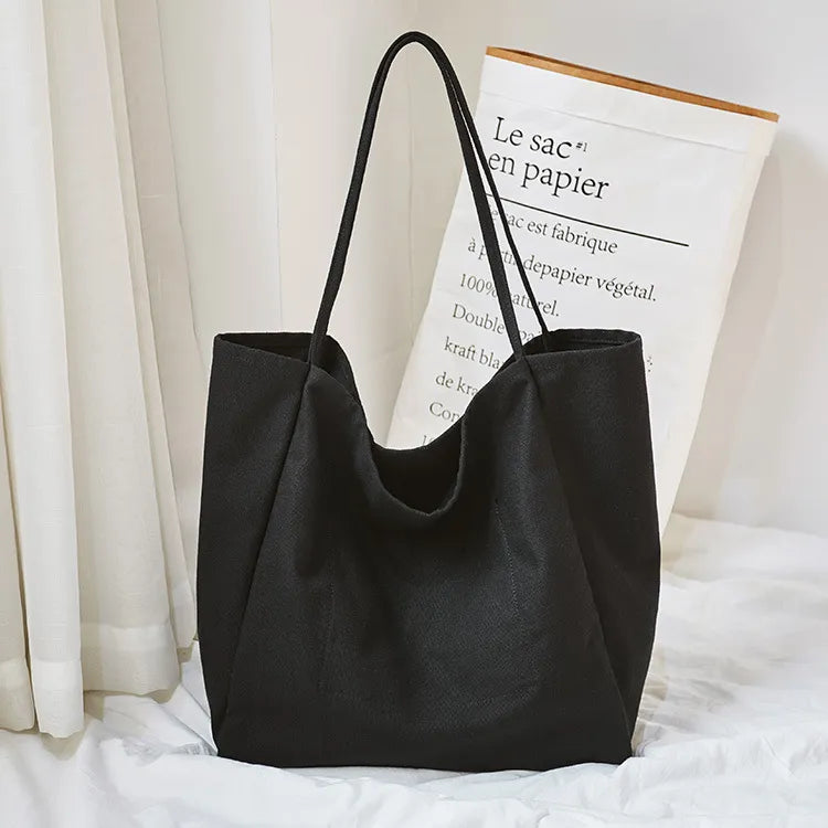 Grand sac cabas en tissu femme, pliable et lavable en machine, noir