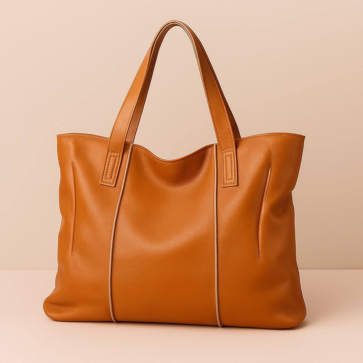 Grand sac cabas femme en cuir souple zippé, sept coloris, camel