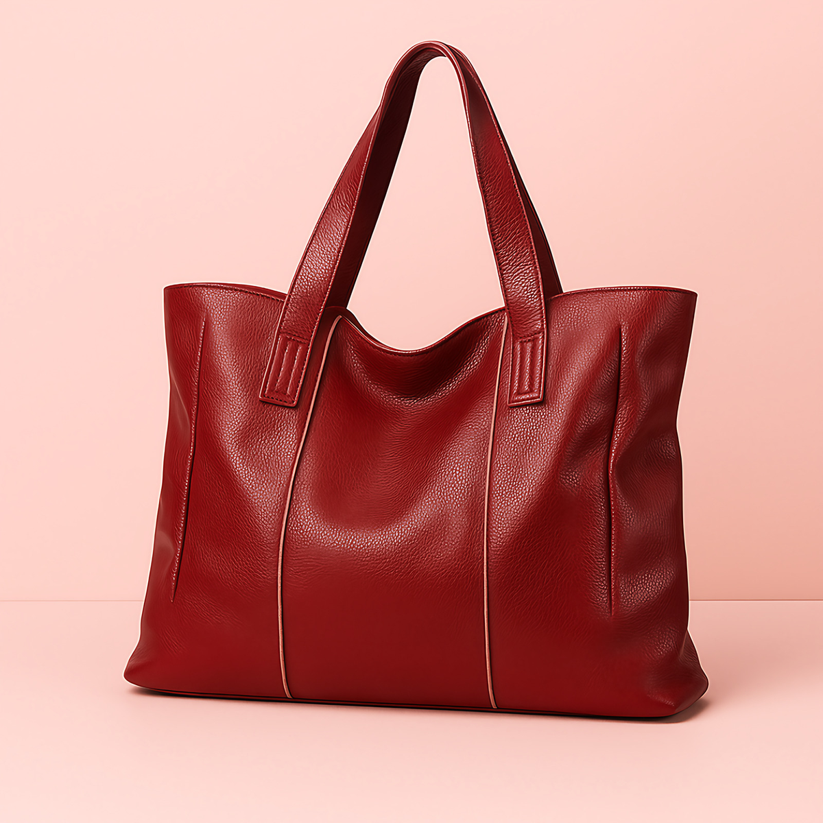 Grand sac cabas femme en cuir souple zippé, sept coloris, rouge