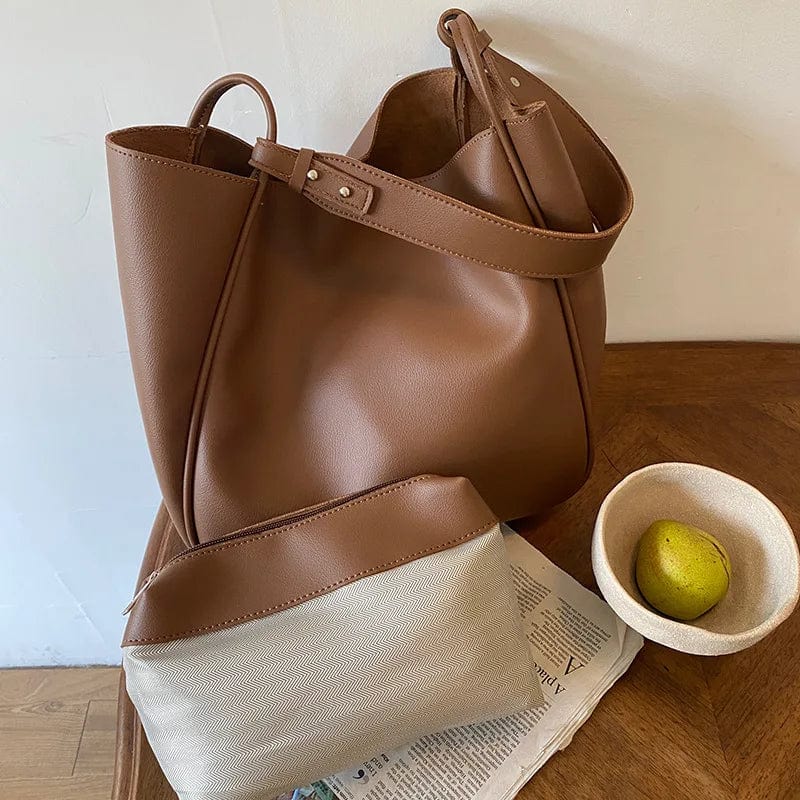 Grand sac cabas femme en similicuir, bandoulière réglable