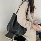 Grand sac cabas femme en similicuir, bandoulière réglable, noir