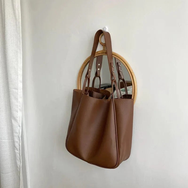 Grand sac cabas femme en similicuir, bandoulière réglable