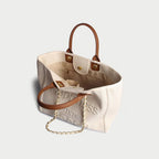 Grand sac cabas femme en toile crème, broderie de perles, crème