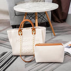Grand sac cabas femme en toile crème, broderie de perles