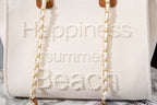 Grand sac cabas femme en toile crème, broderie de perles
