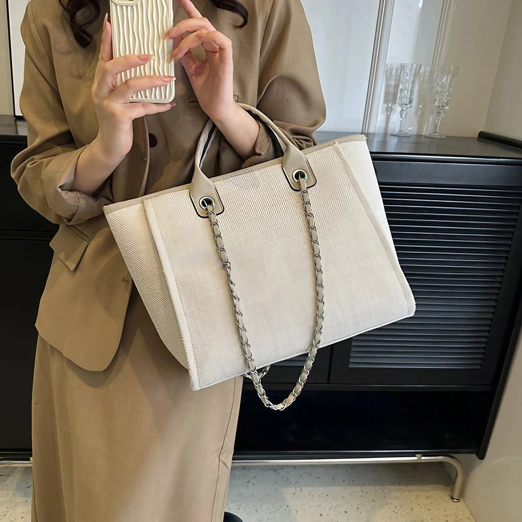 Grand sac cabas femme en toile, chaîne d'épaule, zippé