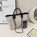 Grand sac cabas femme en toile, chaîne d'épaule, zippé