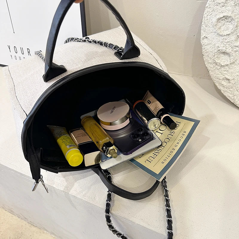 Grand sac cabas femme en toile, chaîne d'épaule, zippé