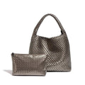Sac cabas tressé femme avec pochette assortie, quatre coloris, argenté