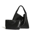 Sac cabas tressé femme avec pochette assortie, quatre coloris, noir