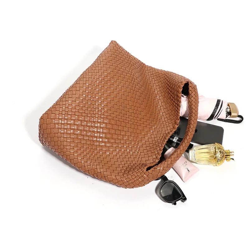 Sac cabas tressé femme avec pochette assortie, quatre coloris