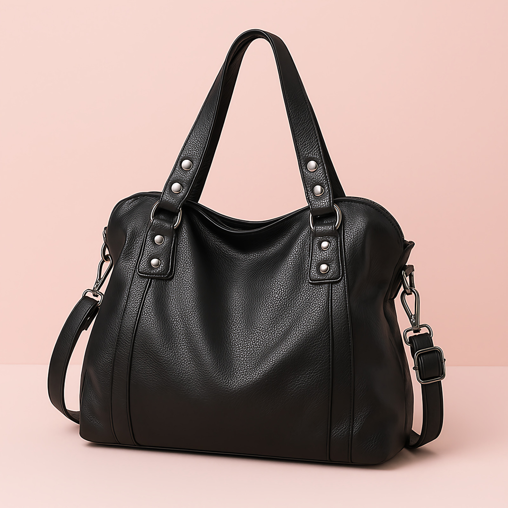 Sac cabas femme en similicuir souple, ordinateur 15,6 pouces, noir