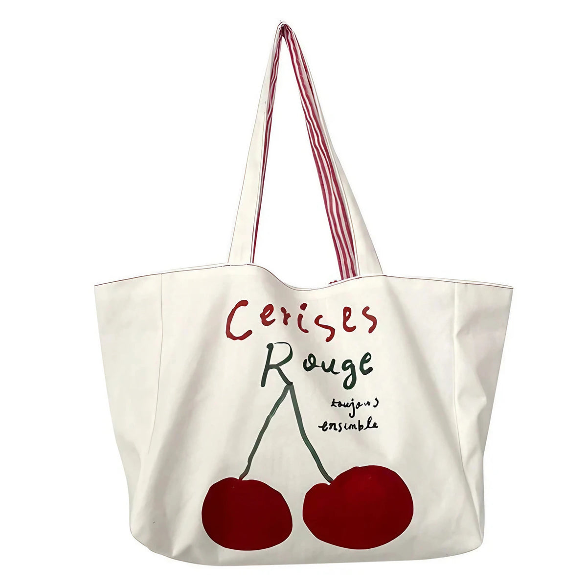 Sac cabas réversible femme, motif cerises et rayures
