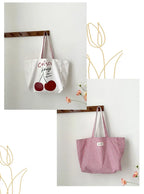 Sac cabas réversible femme, motif cerises et rayures
