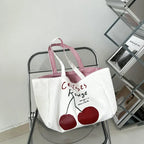 Sac cabas réversible femme, motif cerises et rayures