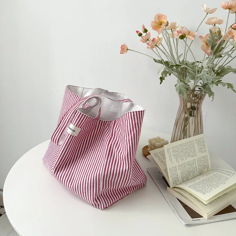Sac cabas réversible femme, motif cerises et rayures