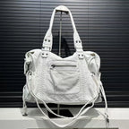 Sac de cours femme blanc en similicuir, deux anses, bandoulière