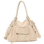 Grand sac de cours femme en similicuir zippé, 36 x 26 x 15 cm, beige